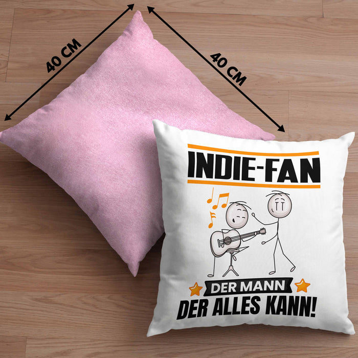 Indie-Fan Kissen mit Füllung 40x40 Geschenk für Indie-Fan Der Mann Der Alles Kann Geschenkidee zum Geburtstag (Grau) Rosa Trendation