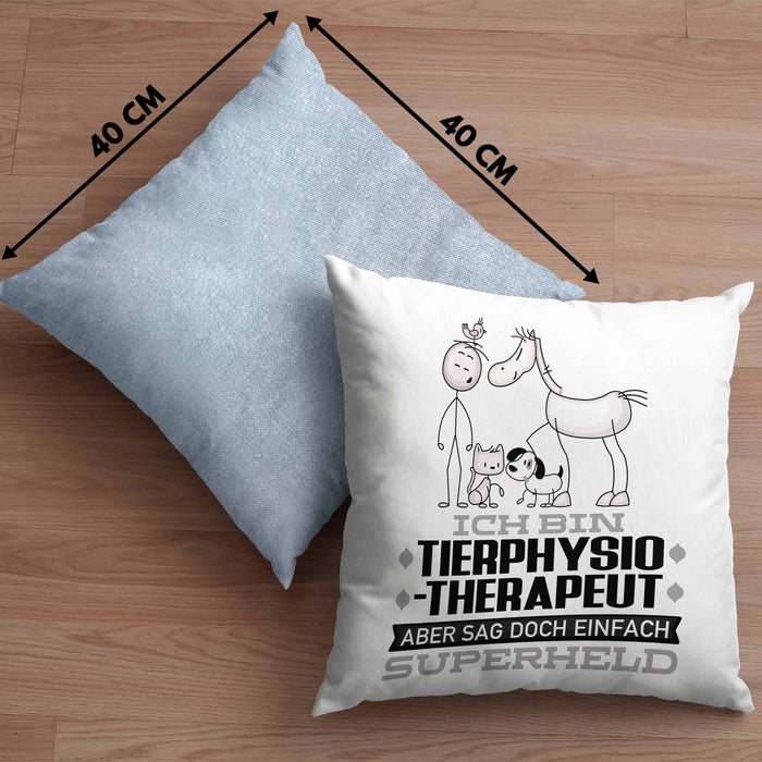 Tierphysiotherapeut Geschenk Kissen mit Füllung 40x40 Ich Bin Tierphysiotherapeut Aber Sag Doch Einfach Superheld Lustige Geschenkdiee für Tierphysiotherapeut (Grau) Blau Trendation