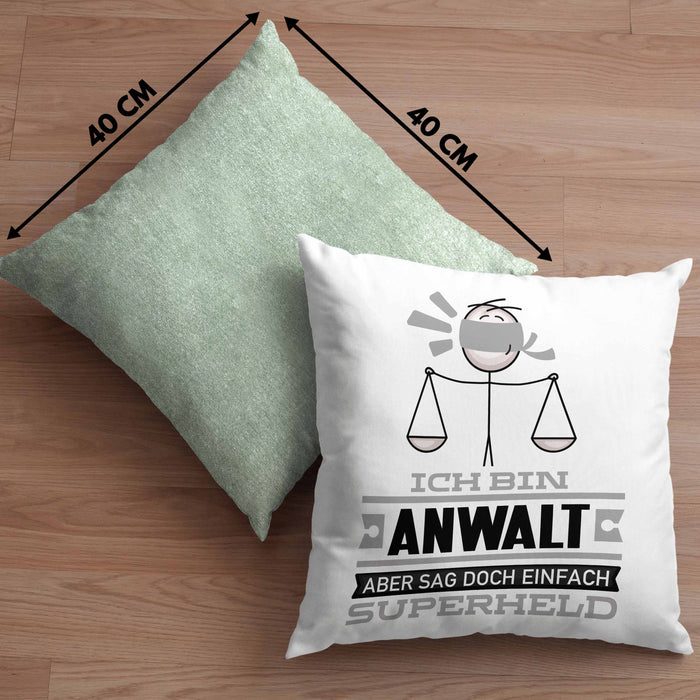 Anwalt Geschenk Kissen mit Füllung 40x40 Ich Bin Anwalt Aber Sag Doch Einfach Superheld Lustige Geschenkdiee für Anwalt (Grau) Grün Trendation