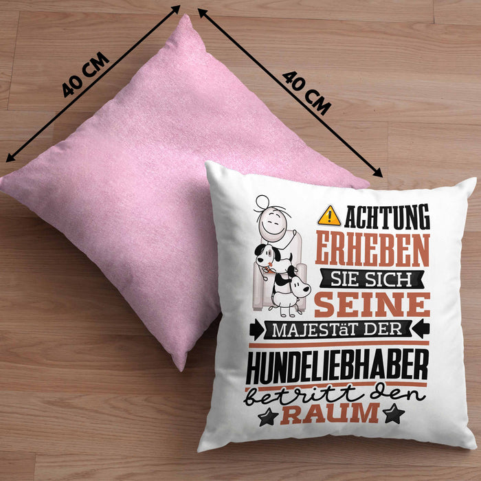 Hundeliebhaber Geschenk Kissen mit Füllung 40x40 Lustiger Spruch Erheben Sie Sich Der Hundeliebhaber Betritt den Raum (Grau) Rosa Trendation