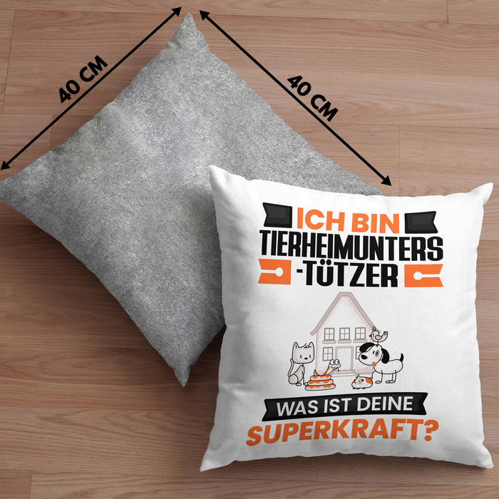 Tierheimunterstützer Kissen mit Füllung 40x40 Geschenk für Tierheimunterstützer Geburtstag Lustiger Spruch Was Ist Deine Superkraft (Grau) Grau Trendation
