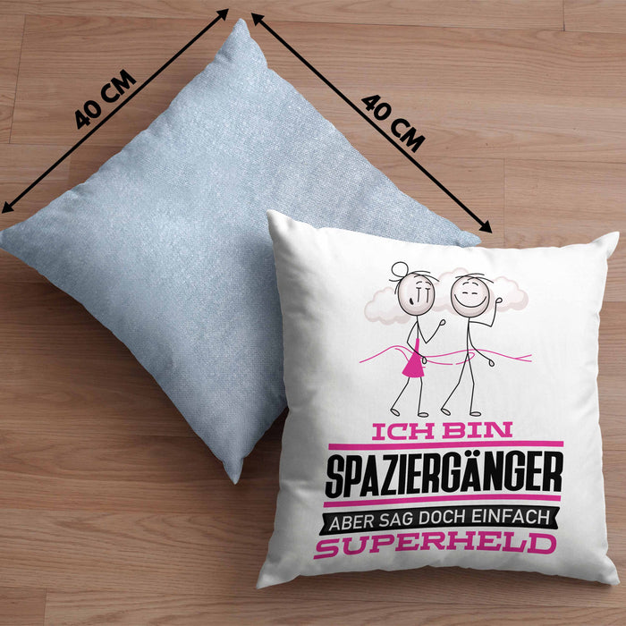 Spaziergänger Geschenk Kissen mit Füllung 40x40 Ich Bin Spaziergänger Aber Sag Doch Einfach Superheld Lustige Geschenkdiee für Spaziergänger (Grau) Blau Trendation