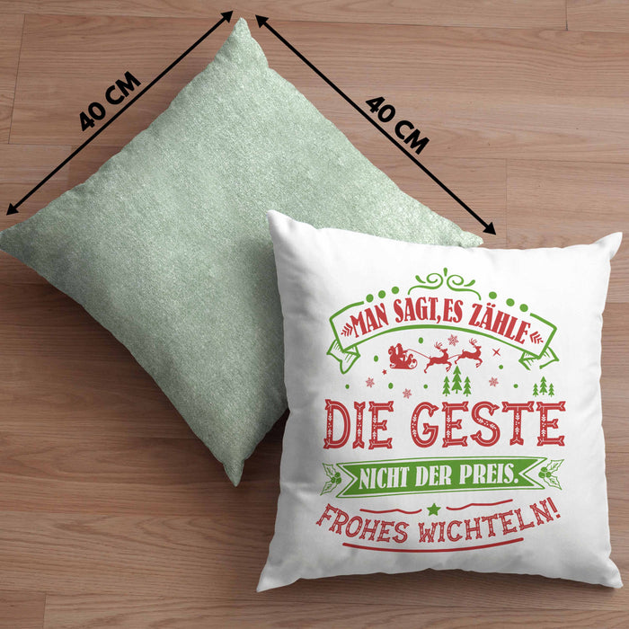 Wichtelgeschenk für 20 Euro Kissen mit Füllung 40x40 Wichteln für Frauen Kollegen Wichtel-Kissen mit Füllung 40x40 Man Sagt Es Zähle Die Geste Schrottwichteln (Grau) Grün Trendation