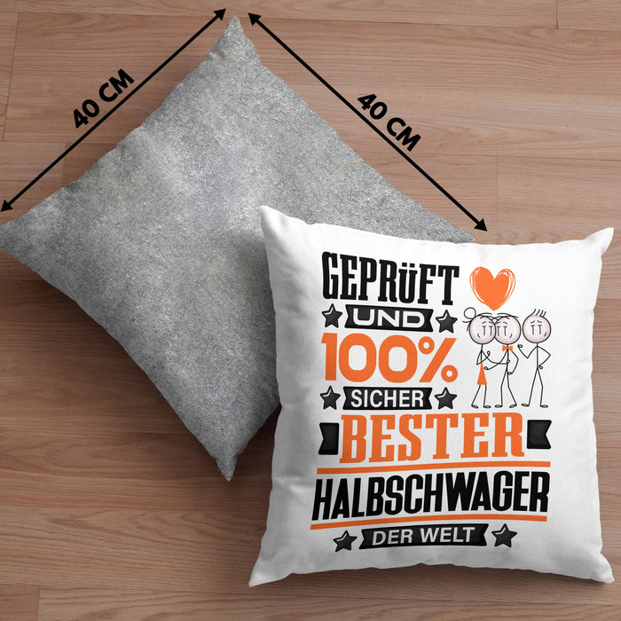 Halbschwager Geschenk Lustiger Spruch für Halbschwager Geschenkidee Bester Halbschwager Der WeltKissen mit Füllung 40x40 (Grau) Grau Trendation
