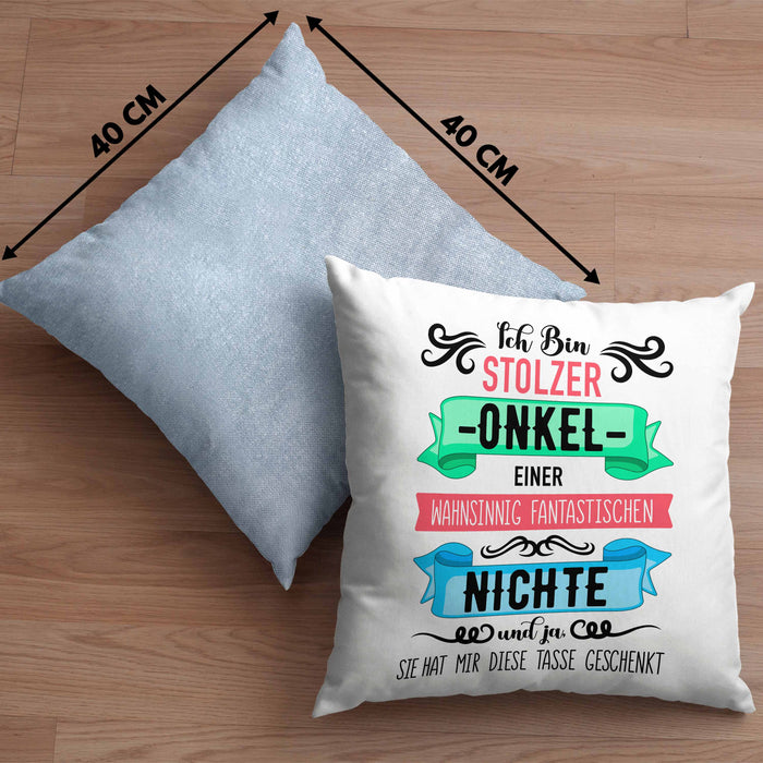 Onkel Geschenk von Nichte Lustige Kissen mit Füllung 40x40 Spruch Geschenke für Onkel Nichten Geschenkidee (Grau) Blau Trendation