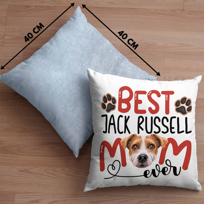 Jack Russell Mom Besitzerin Kissen mit Füllung 40x40 Geschenk Lustiger Spruch Geschenkidee Besitzerin Jack Russell Mama (Grau) Blau Trendation