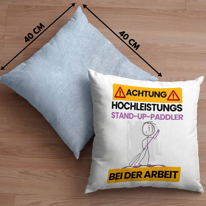 Stand-Up-Paddler Kissen mit Füllung 40x40 Geschenk Lustiger Spruch Geschenkidee für Stand-Up-Paddler Achtung Hochleistungs Stand-Up-Paddler Bei Der Arbeit (Grau) Blau Trendation