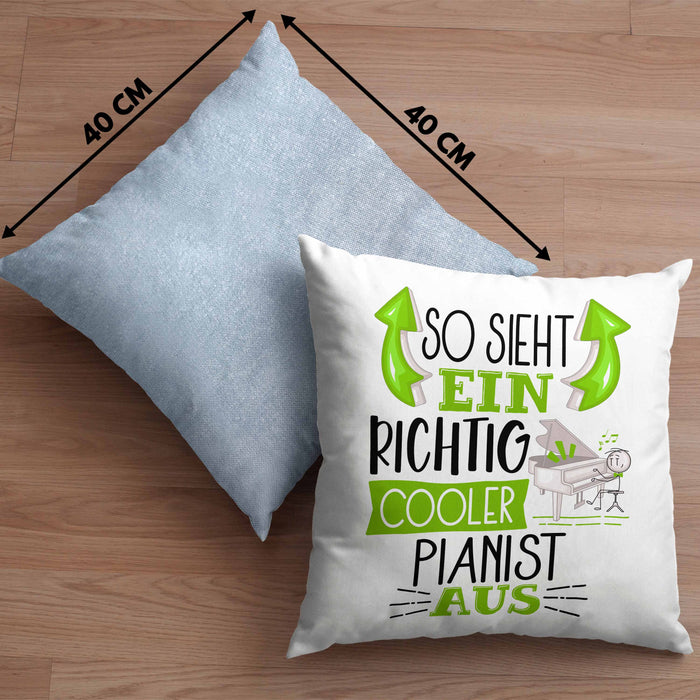So Sieht Ein Richtig Cooler Pianist Aus Kissen mit Füllung 40x40 Geschenk für Pianist Geburtstag Geschenkdiee Piano Klavierspieler (Grau) Blau Trendation