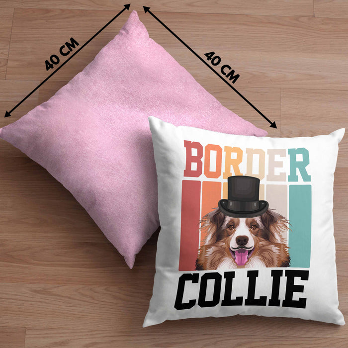 Border Collies Besitzer Kissen mit Füllung 40x40 Geschenk Lustiger Spruch Geschenkidee Retro Vinatge Border Collies (Grau) Rosa Trendation
