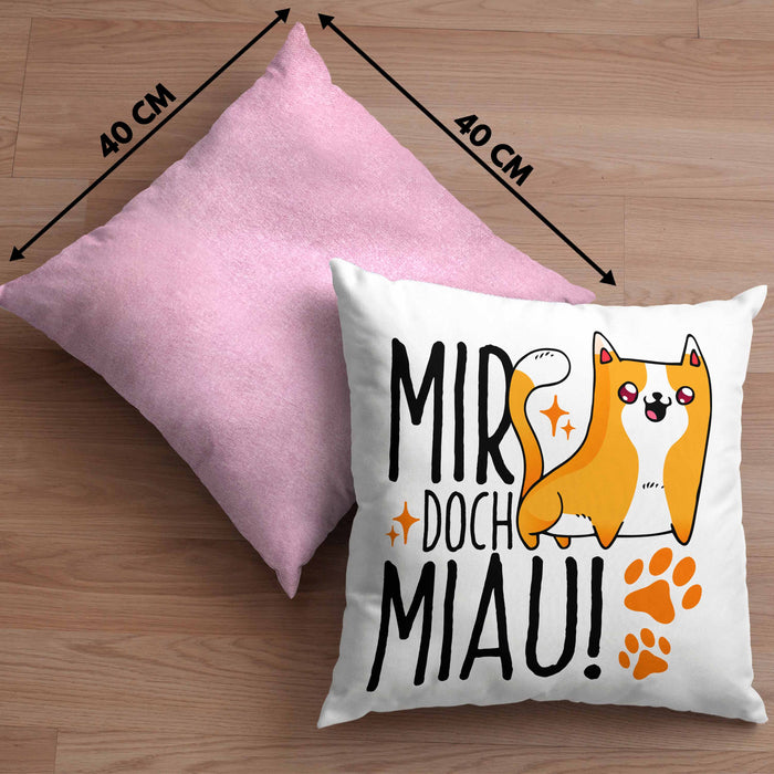 Katzen Kissen mit Füllung 40x40 Lustige Geschenkidee "Mir Doch Miau" Geschenk für Katzen-Besitzerin (Grau) Rosa Trendation