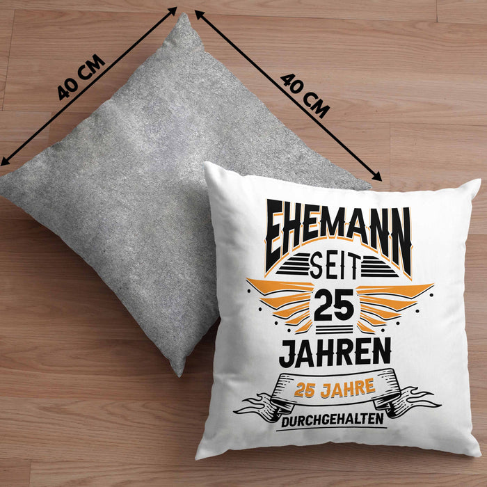 Ehemann Seit 25 Jahre Hochzeitstag Geschenk Lustiger Spruch Bester Ehemann JubiläumKissen mit Füllung 40x40 (Grau) Grau Trendation