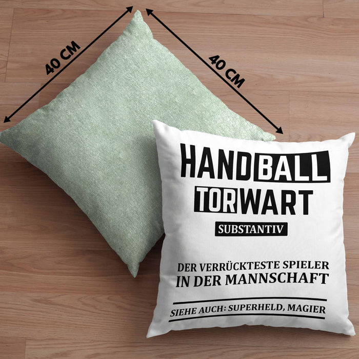 Handball Torwart Geschenk Kissen mit Füllung 40x40 Geschenkidee Handball-Spieler Handballspielerin Mädchen Jungs (Grau) Grün Trendation
