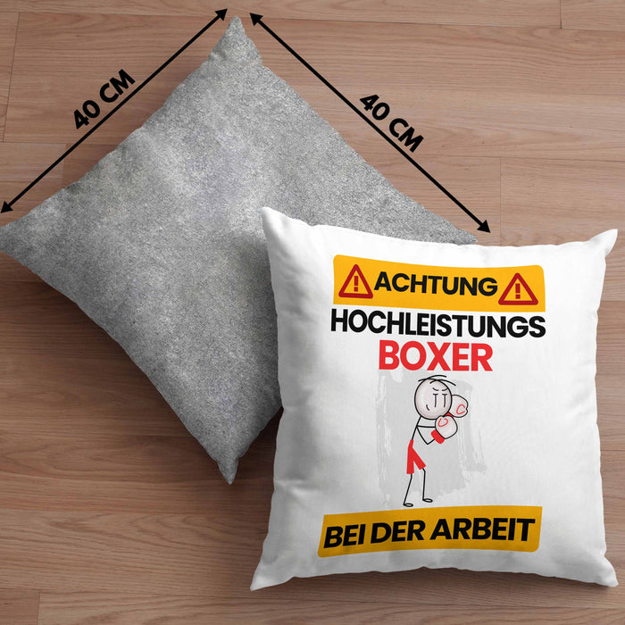 Boxer Kissen mit Füllung 40x40 Geschenk Lustiger Spruch Geschenkidee für Boxer Achtung Hochleistungs Boxer Bei Der Arbeit (Grau) Grau Trendation