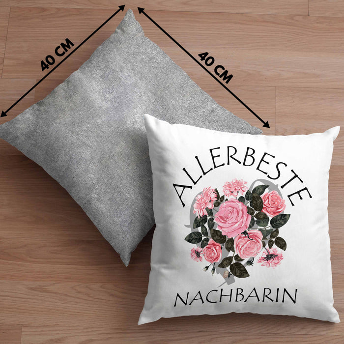 Beste Nachbarin Kissen mit Füllung 40x40 Geschenk Geburtstag Freundin Lieblings Nachbarin Geschenkidee (Grau) Grau Trendation