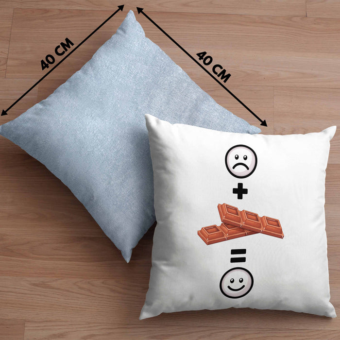 Schokolade Kissen mit Füllung 40x40 Geschenk für Schoko-Liebhaber Lustige Geschenkidee :( + Schokolade = :) Geburtstag (Grau) Blau Trendation