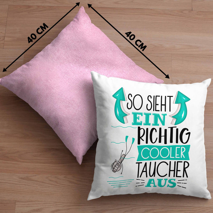 Taucher Kissen mit Füllung 40x40 Geschenk So Sieht Ein Richtig Cooler Taucher Aus Geschenkidee Spruch Lustig (Grau) Rosa Trendation
