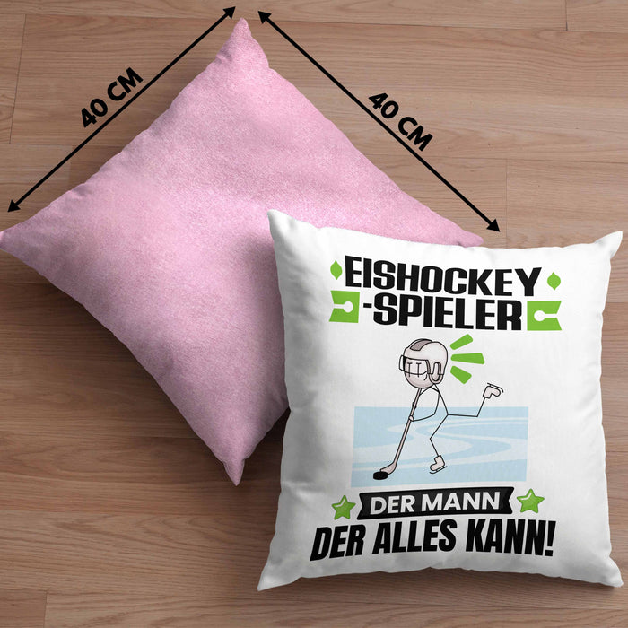 Eishockeyspieler Kissen mit Füllung 40x40 Geschenk für Eishockeyspieler Der Mann Der Alles Kann Geschenkidee zum Geburtstag (Grau) Rosa Trendation