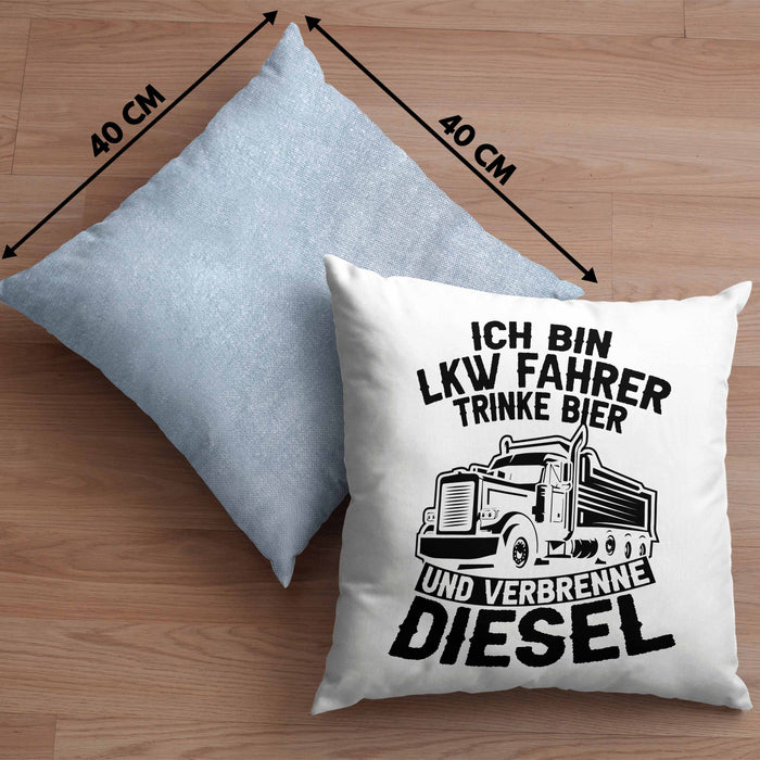 LKW Fahrer Kissen mit Füllung 40x40 Geschenk Ich Bin LKW Fahrer Trinke Bier und Verbrenne Diesel Humor Geschenkidee (Grau) Blau Trendation