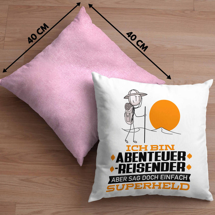 Abenteurreisender Geschenk Kissen mit Füllung 40x40 Ich Bin Abenteurreisender Aber Sag Doch Einfach Superheld Lustige Geschenkdiee für Abenteurreisender (Grau) Rosa Trendation