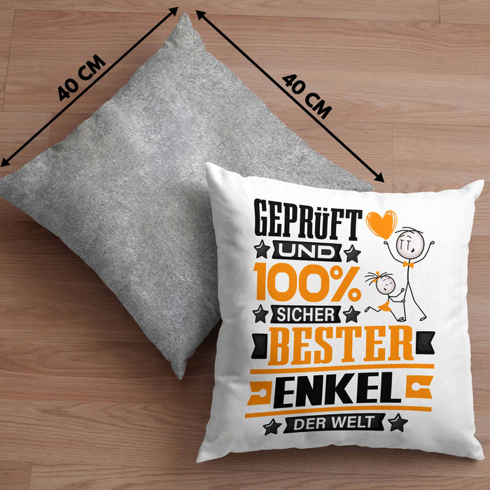 Enkel Geschenk Lustiger Spruch für Enkel Geschenkidee Bester Enkel Der WeltKissen mit Füllung 40x40 (Grau) Grau Trendation
