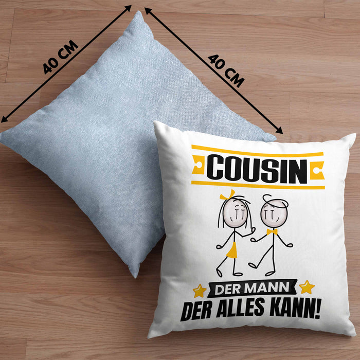 Cousin Kissen mit Füllung 40x40 Geschenk für Cousin Der Mann Der Alles Kann Geschenkidee zum Geburtstag (Grau) Blau Trendation