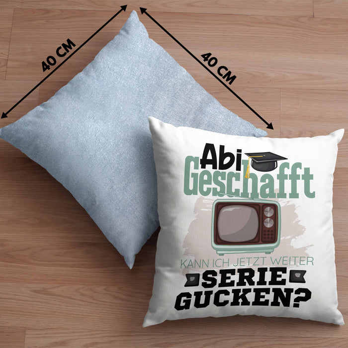 Abi Geschafft Abitur Prüfung Bestanden Kissen mit Füllung 40x40 Geschenk Kann Ich Jetzt Weiter Serie Gucken Serienjunkie Geschenkidee (Grau) Blau Trendation