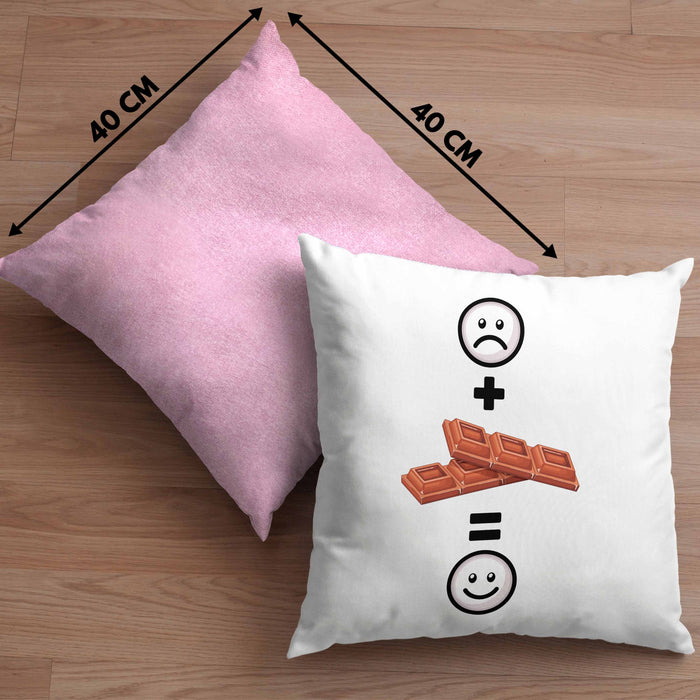 Schokolade Kissen mit Füllung 40x40 Geschenk für Schoko-Liebhaber Lustige Geschenkidee :( + Schokolade = :) Geburtstag (Grau) Rosa Trendation
