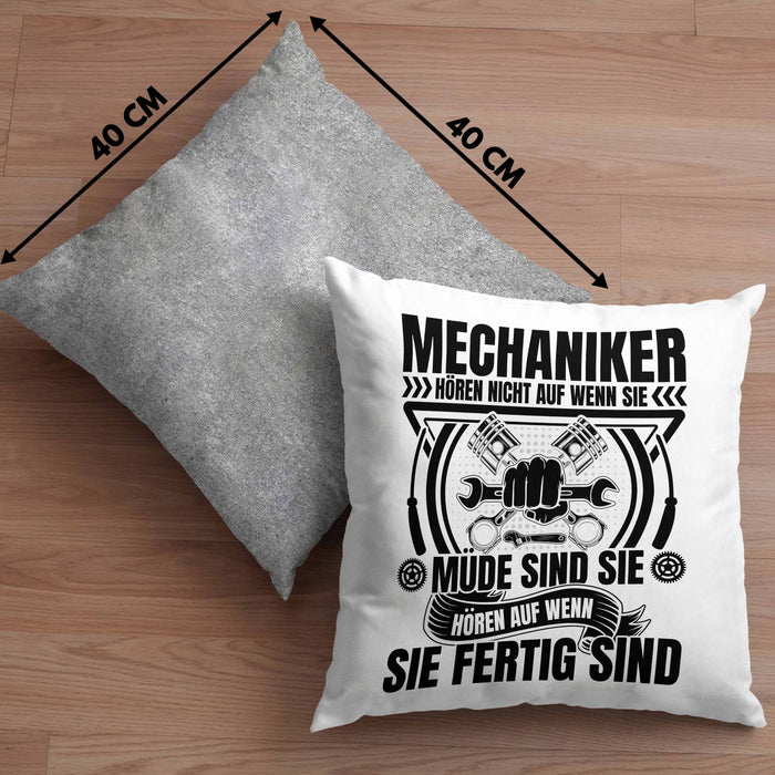 KFZ Mechaniker Kissen mit Füllung 40x40 Geschenk Spruch Männer KFZ Mechatroniker Geschenkidee Werkstatt Mechaniker Hören Nicht Auf Wenn Sie Müde Sind (Grau) Grau Trendation