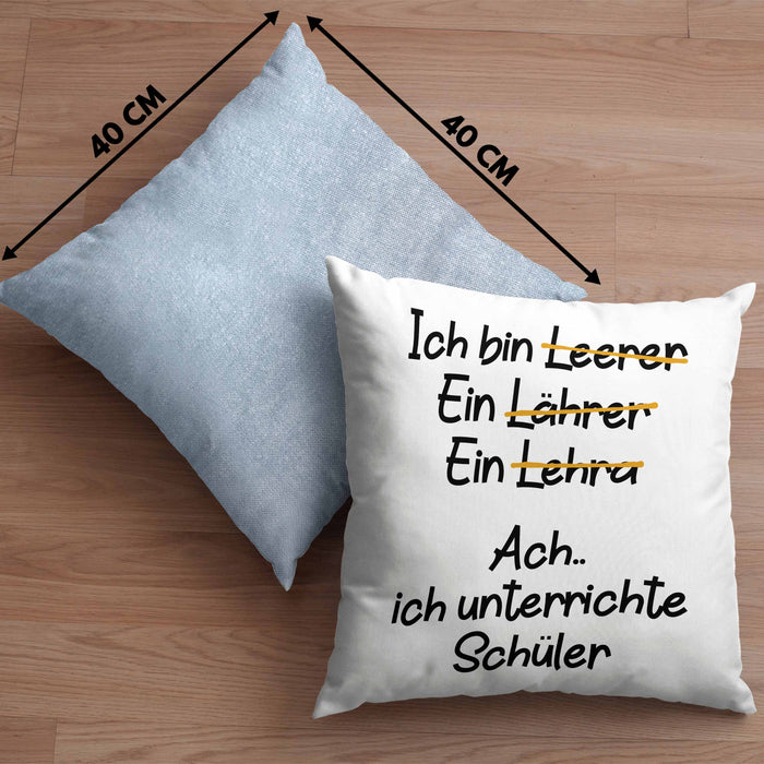 Lehrer Kissen mit Füllung 40x40 Geschenk mit Spruch Lehrer Geschenkidee Lustig Sprüche (Grau) Blau Trendation