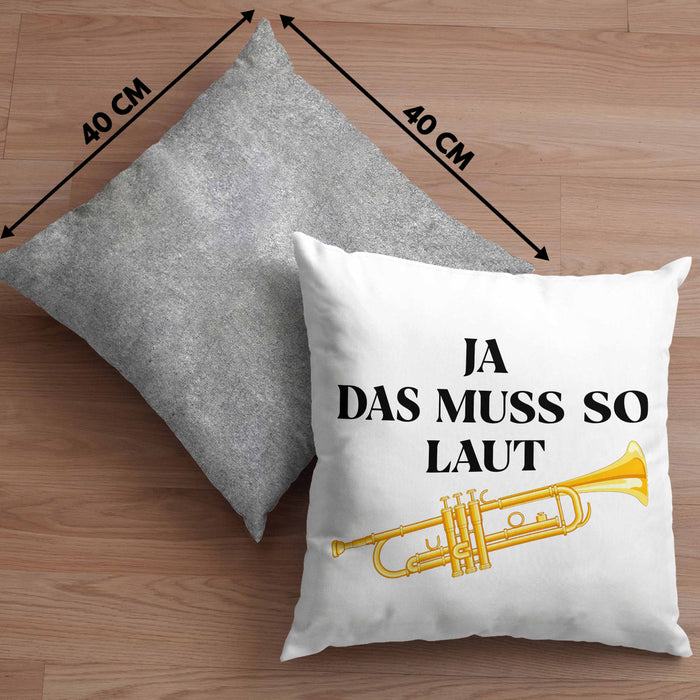 Trompete Kissen mit Füllung 40x40 Geschenk für Musiker Trompeten-Spieler Tuten Geschenkidee Lustig Männer (Grau) Grau Trendation