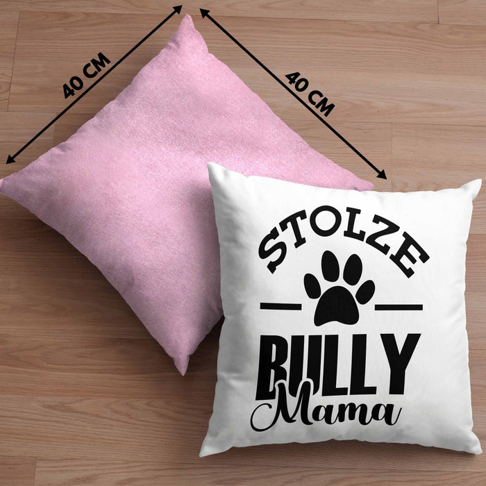 Hunde Kissen mit Füllung 40x40 Geschenk für stolze Bully-Mamas Bully Hunde Geschenkidee (Grau) Rosa Trendation