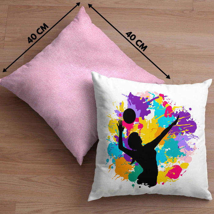 Volleyball Geschenk Kissen mit Füllung 40x40 Grafik Coach Herren Mädchen Kaffee Zubehör Volleyball-Spieler Spielerin (Grau) Rosa Trendation
