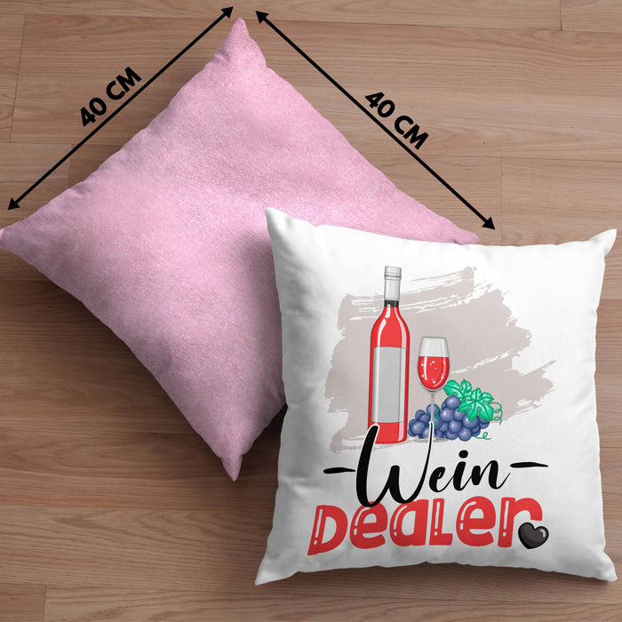 Wein Dealer Kissen mit Füllung 40x40 Geschenk für Weinverkäufer Geburtstag Spruch Geschenkidee Bester Weinverkäufer Weinhändler (Grau) Rosa Trendation