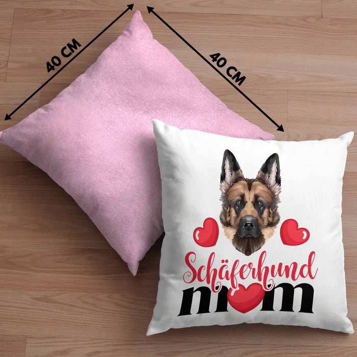Schäferhund Besitzer Mom Mama Kissen mit Füllung 40x40 Geschenk Lustiger Spruch Geschenkidee Schäferhund Besitzerin (Grau) Rosa Trendation