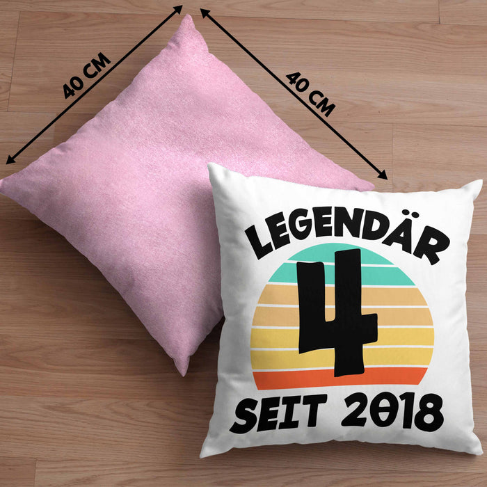 4. Geburtstag Kissen mit Füllung 40x40 Geschenk Lustiger Spruch 4er Bday Seit 2018 Geschenkidee Geburtstag (Grau) Rosa Trendation