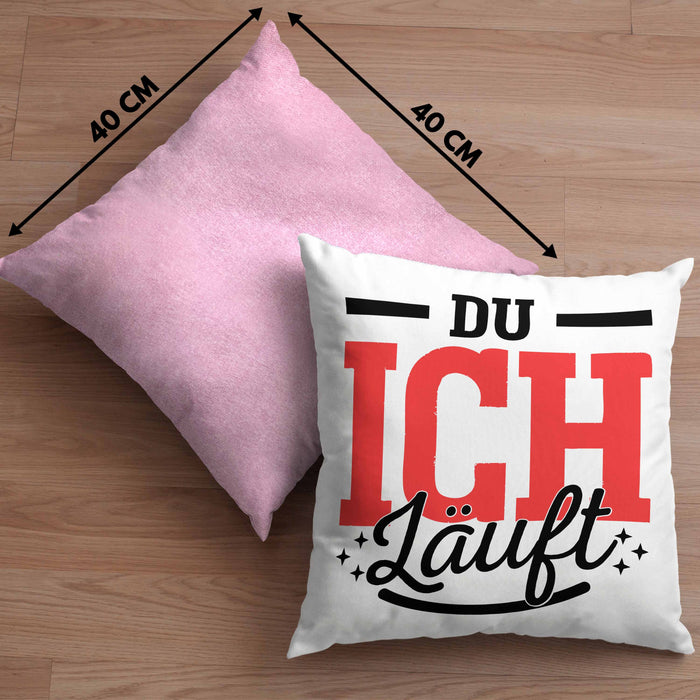 Du Ich Läuft Kissen mit Füllung 40x40 Geschenk Beste Freundin Paare Geschenkidee Liebe Paar (Grau) Rosa Trendation