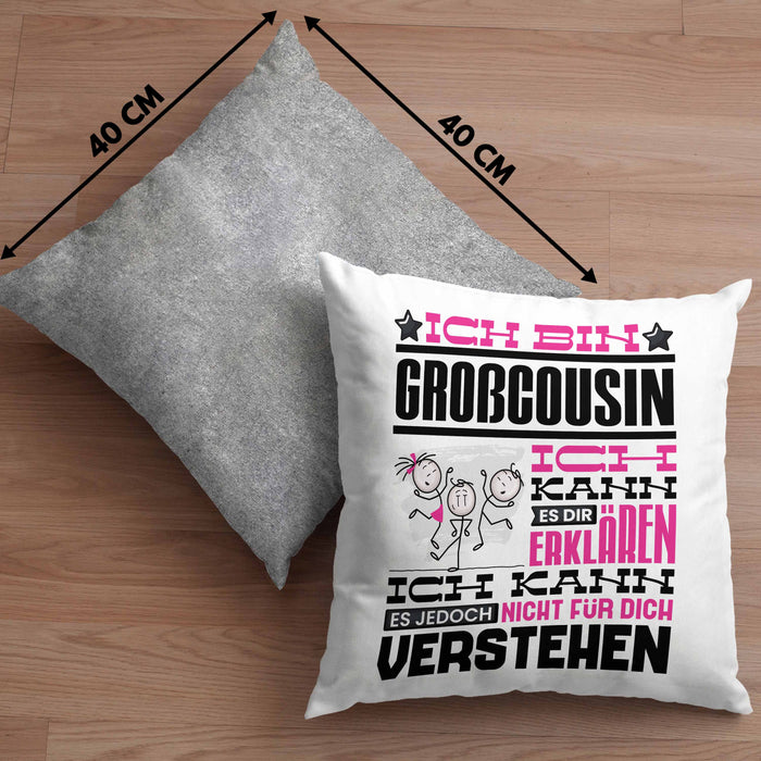 Großcousin Geschenk Kaffee-Kissen mit Füllung 40x40 Geschenkidee für Großcousin Ich Bin Großcousin Ich Kann Es Dir Erklären Jedoch Nicht Für Dich Verstehen Spruch Lustig (Grau) Grau Trendation