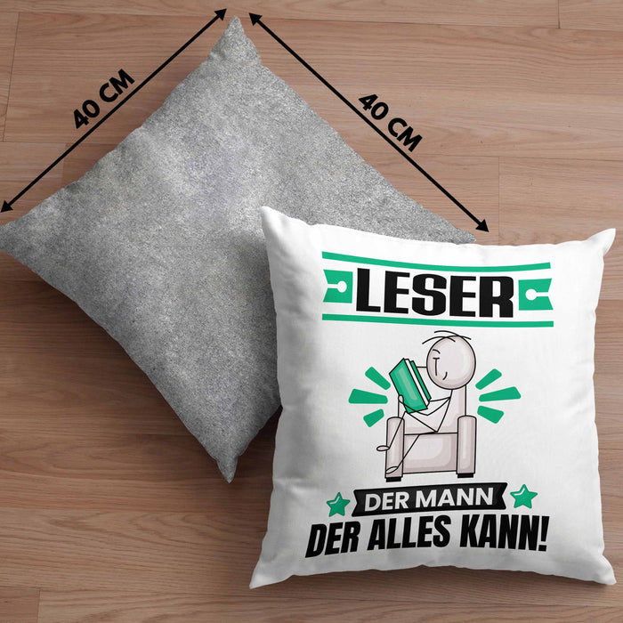 Leser Kissen mit Füllung 40x40 Geschenk für Leser Der Mann Der Alles Kann Geschenkidee zum Geburtstag (Grau) Grau Trendation