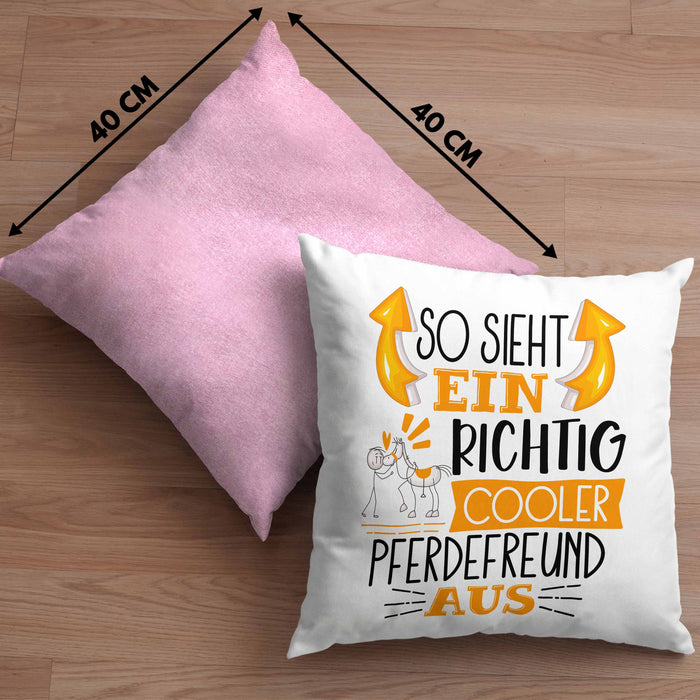 Pferdefreund Kissen mit Füllung 40x40 So Sieht Ein Richtig Cooler Pferdefreund Aus Geschenk Lustiger Spruch Geschenkidee (Grau) Rosa Trendation
