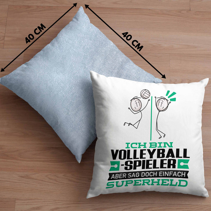 Volleyballspieler Geschenk Kissen mit Füllung 40x40 Ich Bin Volleyballspieler Aber Sag Doch Einfach Superheld Lustige Geschenkdiee für Volleyballspieler (Grau) Blau Trendation
