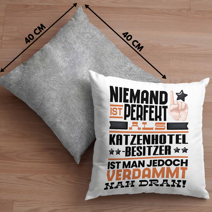 Katzenhotelbesitzer Geschenk Kissen mit Füllung 40x40 Lustige Geschenkidee für Katzenhotelbesitzer Geburtstag Niemand Ist Perfekt Aber Als Katzenhotelbesitzer Ist Man Nah Dran (Grau) Grau Trendation