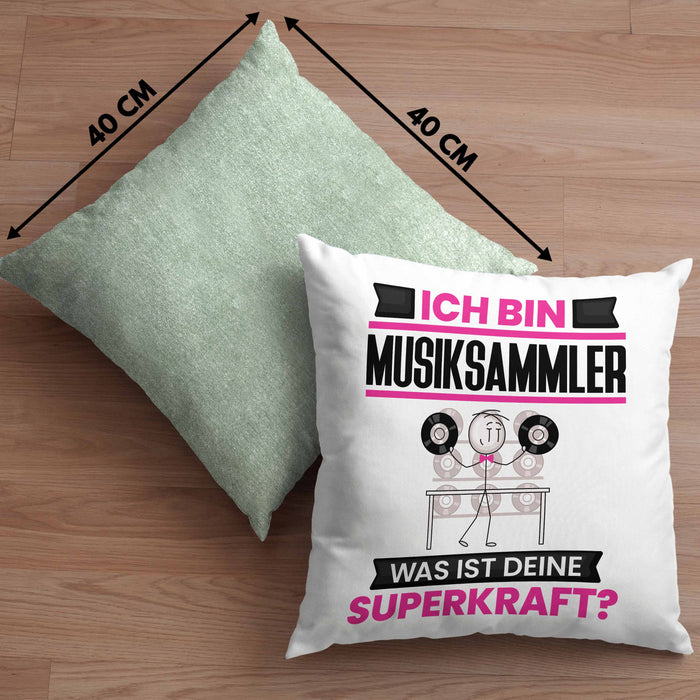 Musiksammler Kissen mit Füllung 40x40 Geschenk für Musiksammler Geburtstag Lustiger Spruch Was Ist Deine Superkraft (Grau) Grün Trendation
