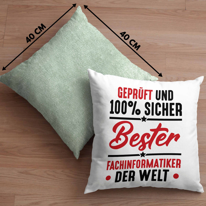 Fachinformatiker Geschenk Kissen mit Füllung 40x40 Geprüft Sicher Geschenkdiee für Fach-Finformatiker Geschenkdiee Spruch (Grau) Grün Trendation