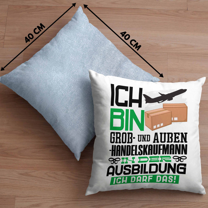 Groß- und Außenhandelskaufmann Ausbildung Kissen mit Füllung 40x40 Geschenk Ich Bin Groß- und Außenhandelskaufmann In Der Ausbildung Ich Darf Das Geschenkidee Spruch (Grau) Blau Trendation