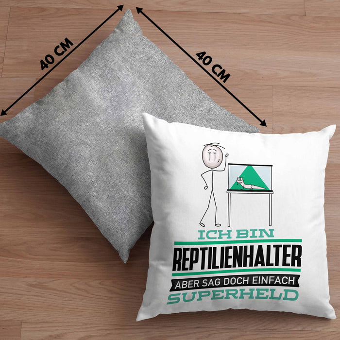Reptilienhalter Geschenk Kissen mit Füllung 40x40 Ich Bin Reptilienhalter Aber Sag Doch Einfach Superheld Lustige Geschenkdiee für Reptilienhalter (Grau) Grau Trendation