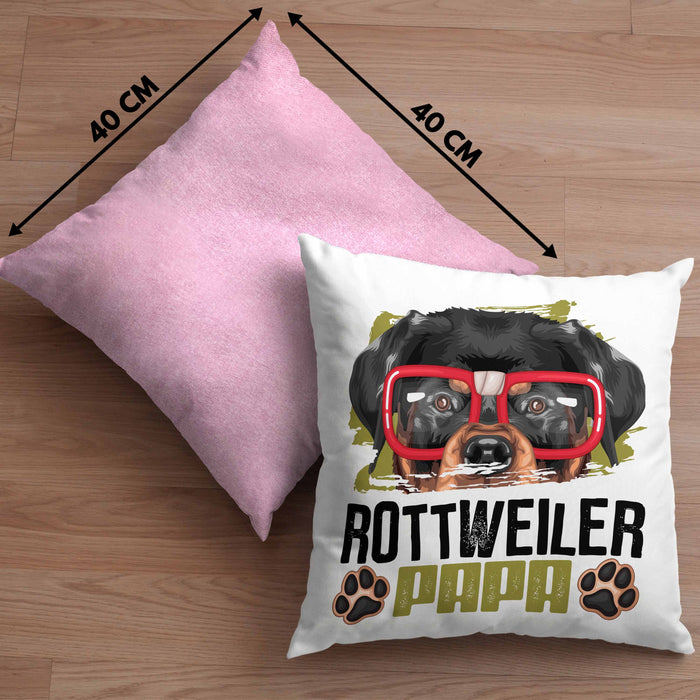 Rottweiler Papa Besitzer Kissen mit Füllung 40x40 Geschenk Lustiger Spruch Geschenkidee Rottweiler Liebhaber (Grau) Rosa Trendation