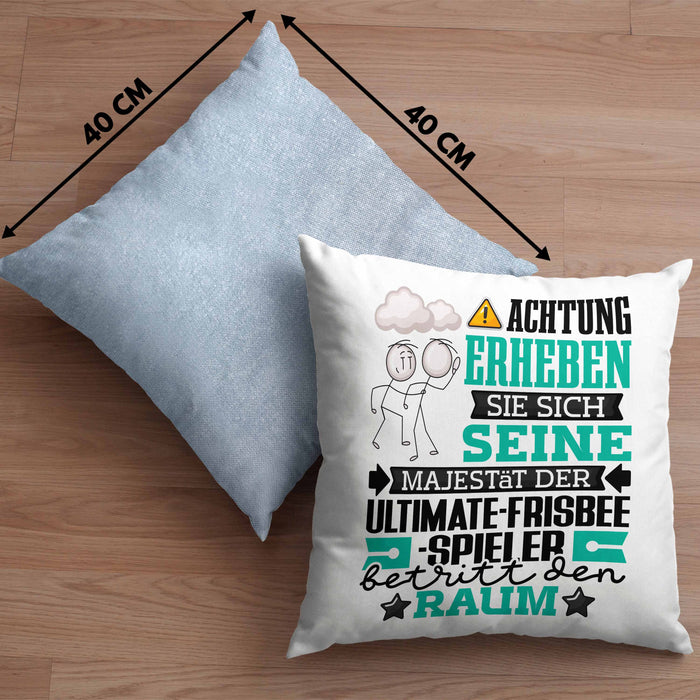 Ultimate-Frisbee-Spieler Geschenk Kissen mit Füllung 40x40 Lustiger Spruch Erheben Sie Sich Der Ultimate-Frisbee-Spieler Betritt den Raum (Grau) Blau Trendation