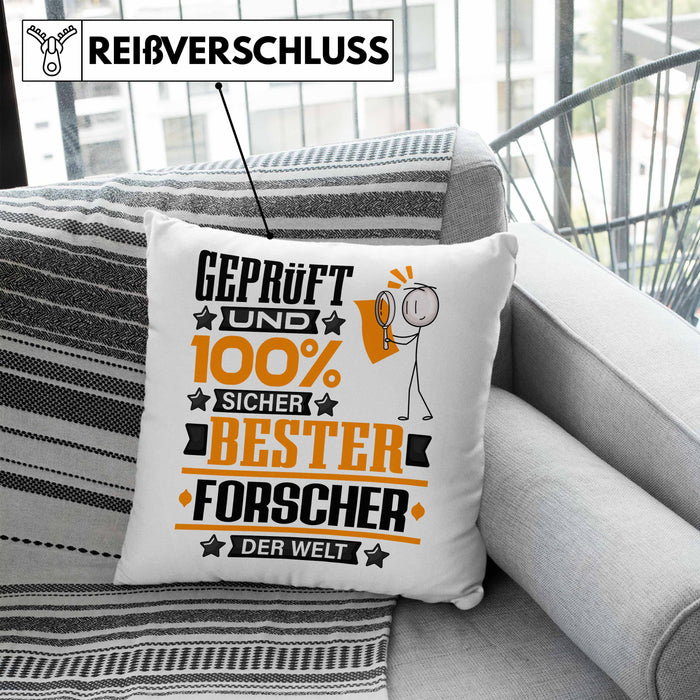 Forscher Geschenk Lustiger Spruch für Forscher Geschenkidee Bester Forscher Der WeltKissen mit Füllung 40x40 (Grau) Blau Trendation
