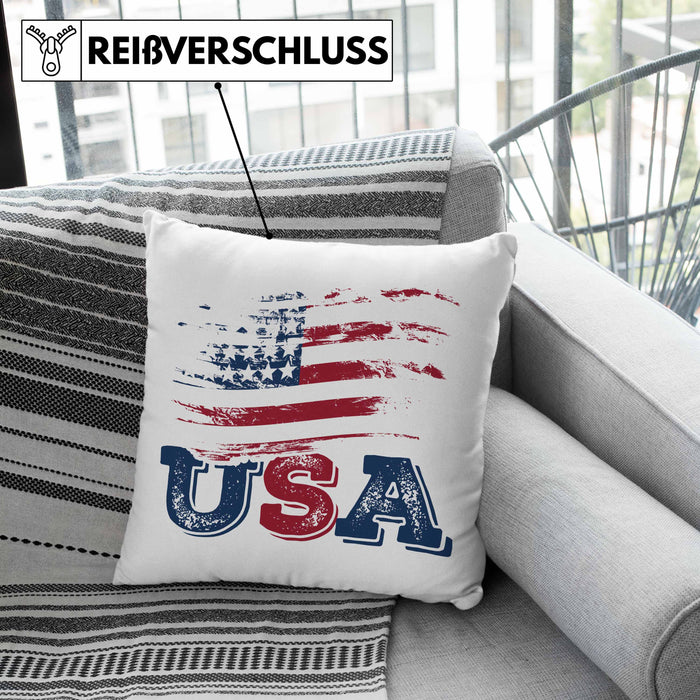 USA Flagge Kissen mit Füllung 40x40 Geschenk Amerika Geschenkidee Auslandjahr Vereinigte Staaten Von Amerika (Grau) Grün Trendation