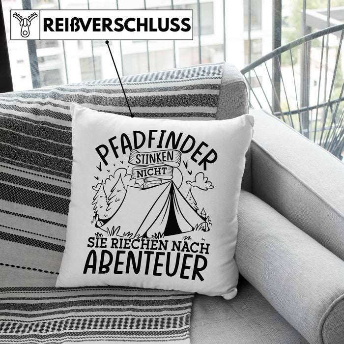 Pfadfinder Kissen mit Füllung 40x40 Geschenk Pfadfinder Stinken Nicht Sie Riechen Nach Abenteuer (Grau) Grau Trendation